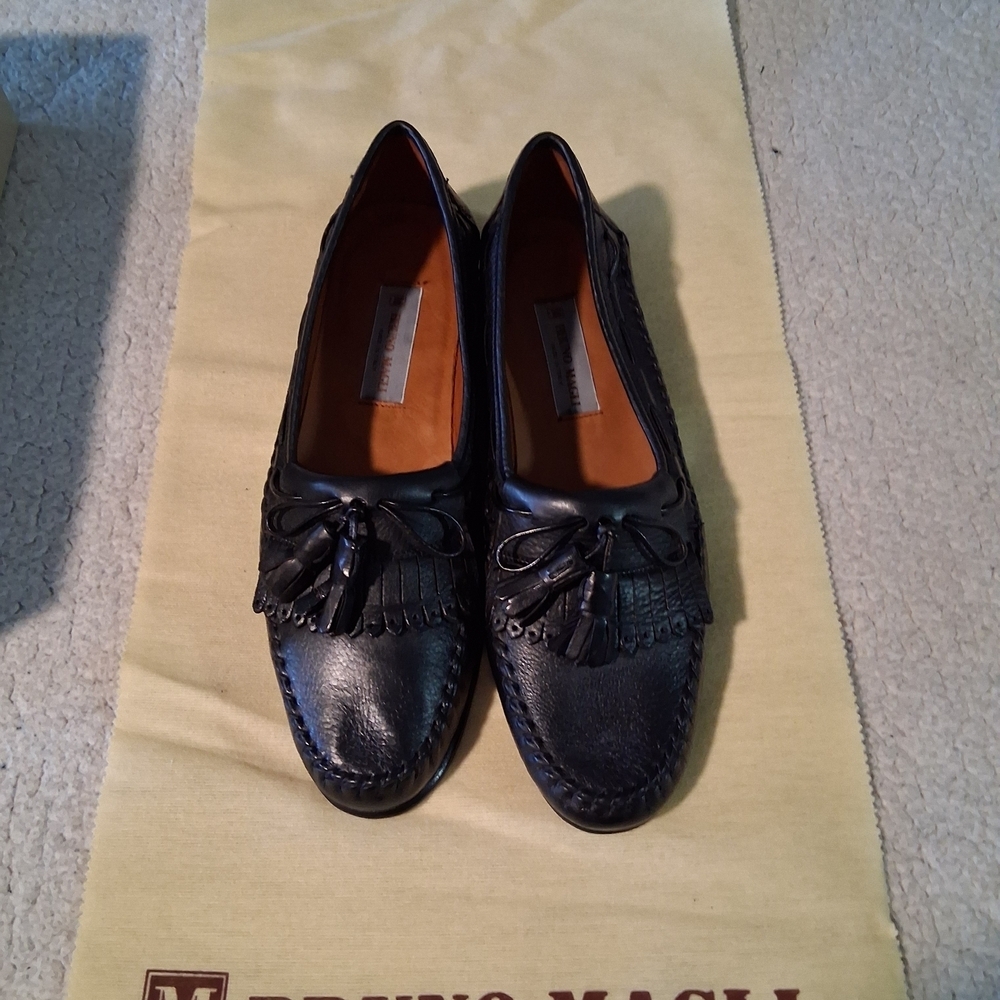 New Bruno Magli Dark Leather Tassel Loafers Bergen Made In Italy